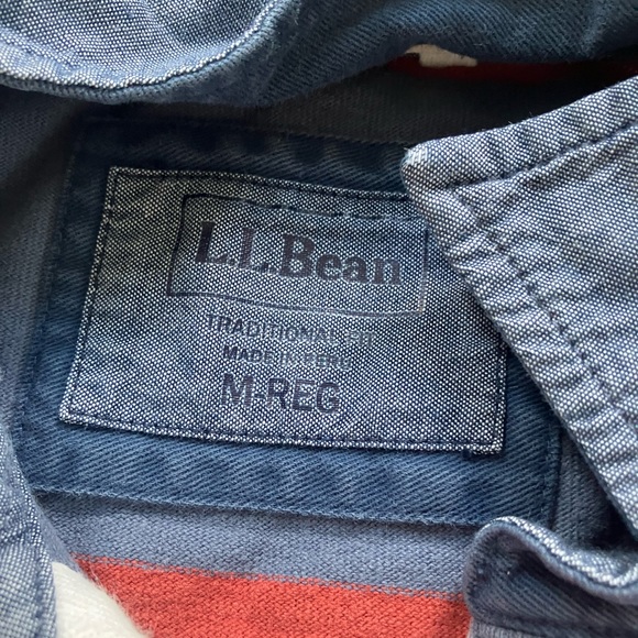 LL Bean striped rugby shirt. Blue and red. Size medium. - Picture 3 of 4